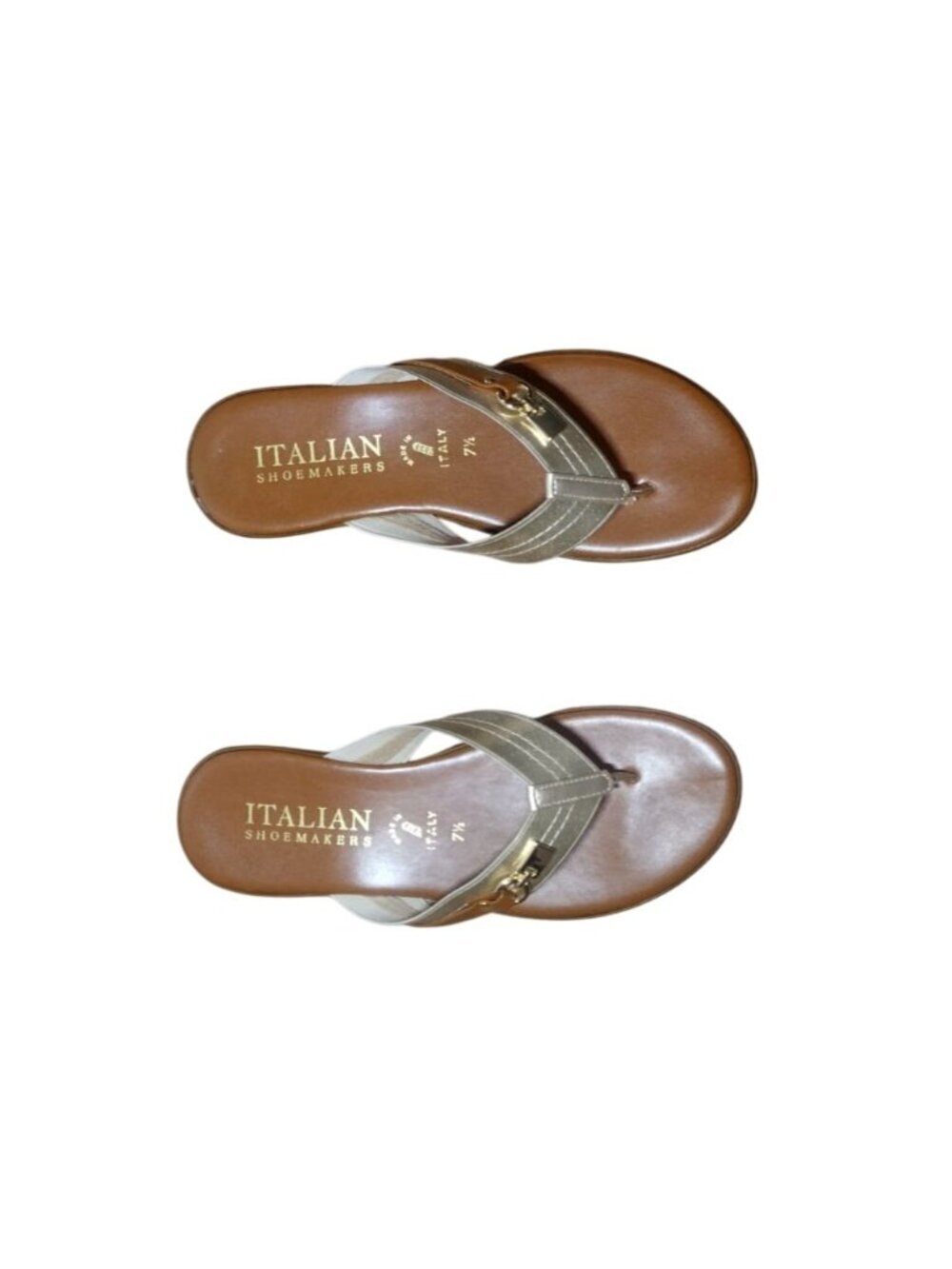 Italian Shoemakers Metallic Thong Sandals Womens Size 7.5 Brown Silver Italy.